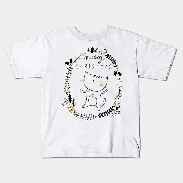 Meowy Christmas! Kids T-Shirt by lowercasev